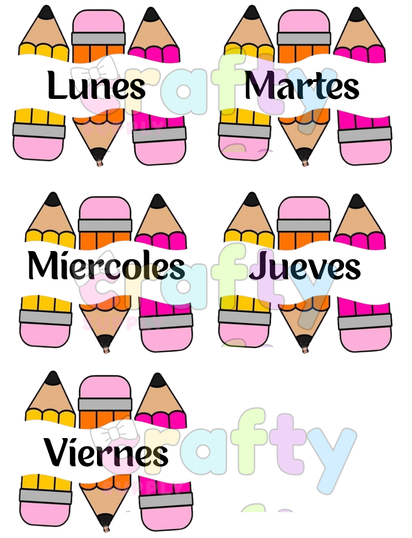 #1070 5 DTF Printed images Days of the week  Spanish 5 Imagenes listas para presionarse con calor