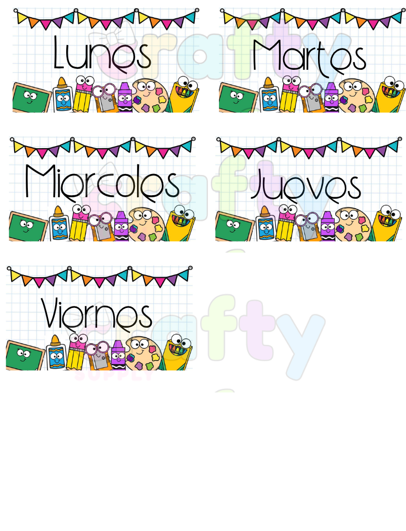 #1072 5 DTF Printed images Days of the week  Spanish 5 Imagenes listas para presionarse con calor