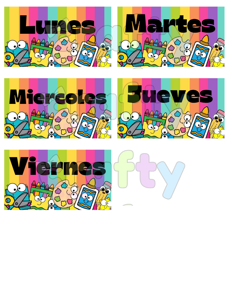 #1073 5 DTF Printed images Days of the week  Spanish 5 Imagenes listas para presionarse con calor