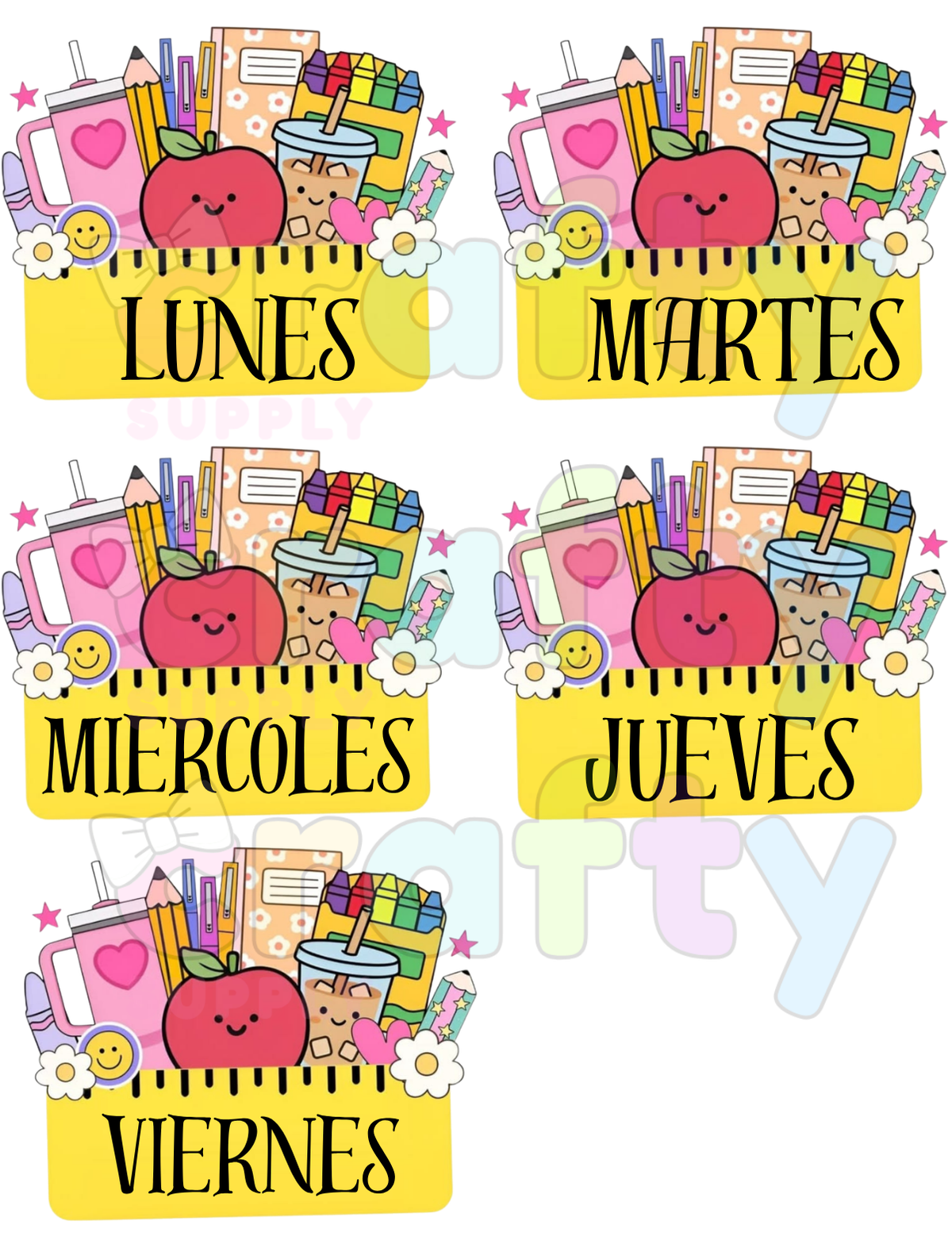 #1074 5 DTF Printed images Days of the week  Spanish 5 Imagenes listas para presionarse con calor