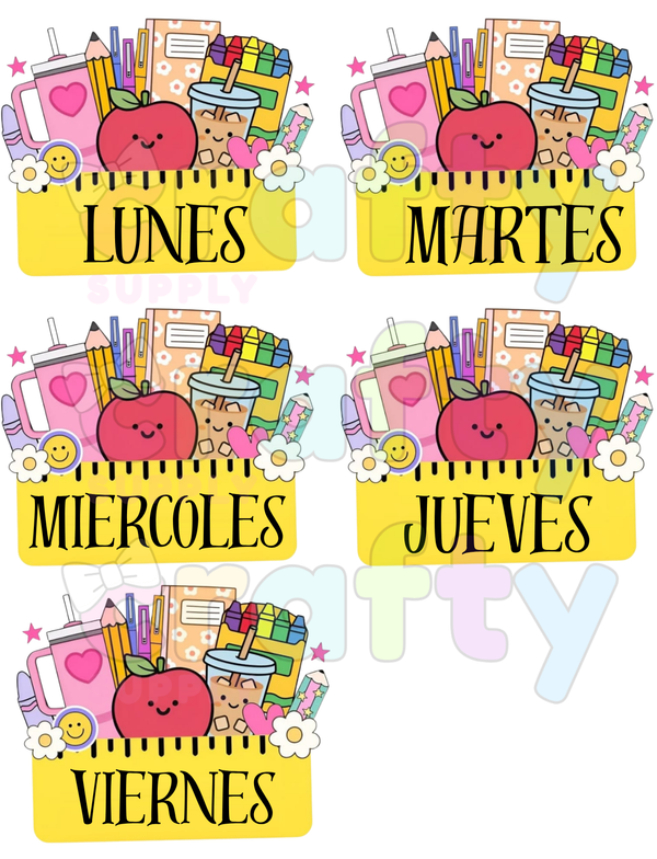 #1074 5 DTF Printed images Days of the week  Spanish 5 Imagenes listas para presionarse con calor