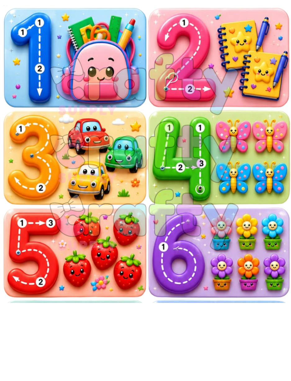 #1077 6 DTF Printed images My First Numbers Spanish 6 Imagenes listas para presionarse con calor