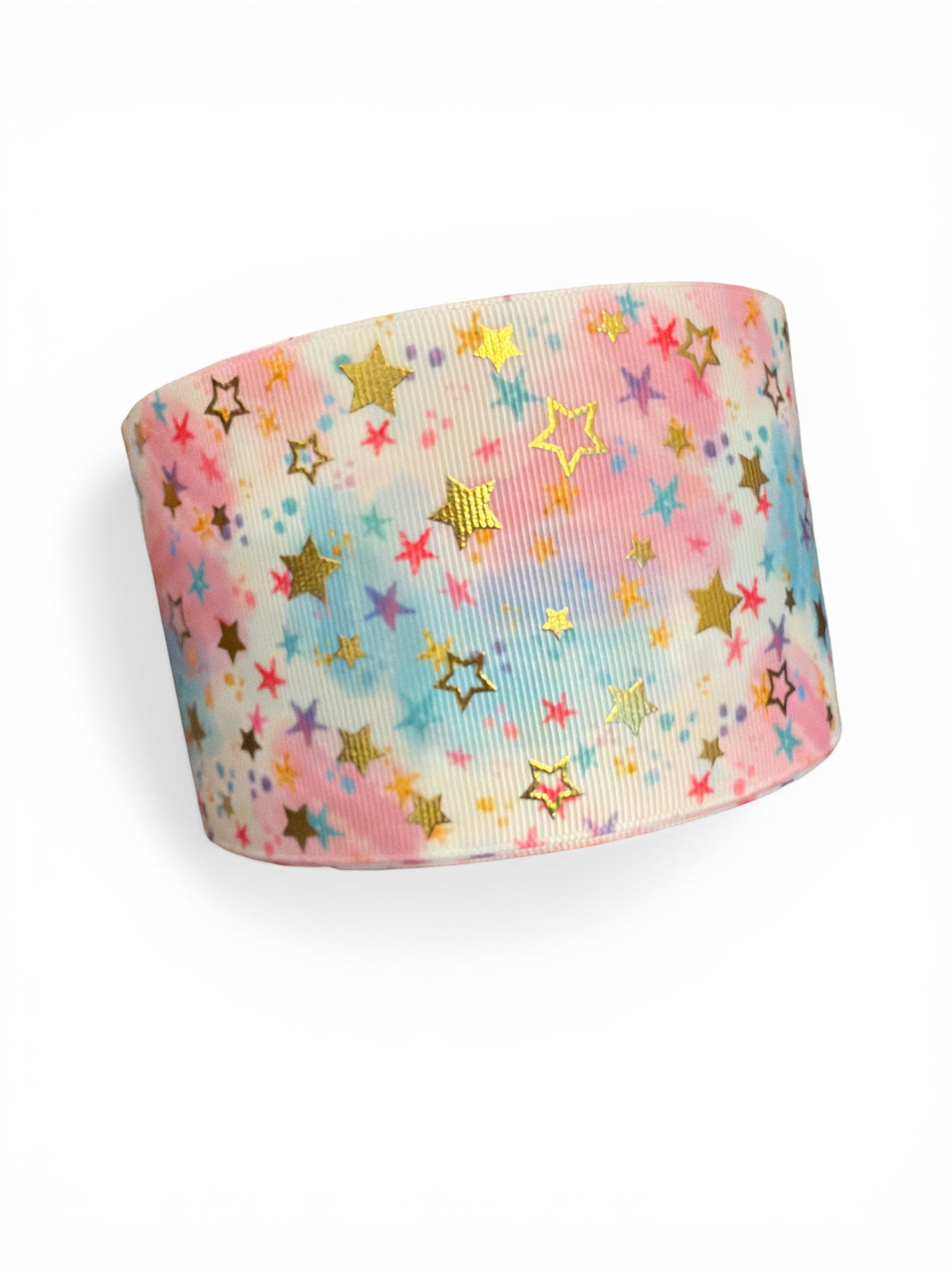 3 yards -7.5cm (3inch) Foil Ribbon Colorful Gold Stars