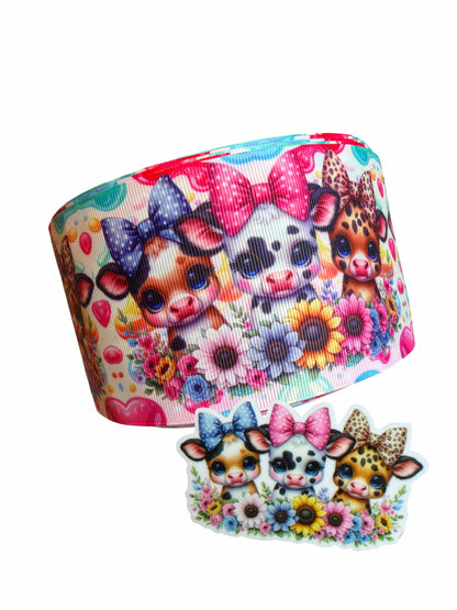 7.5cm Spring Cows  Ribbon