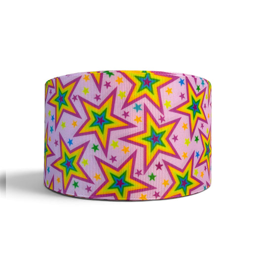 3 Yards 7.5cm /3inch Groovy Stars  Ribbon Printed Grosgrain