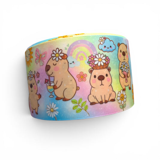 3 Yards  Capibara Daisy  7.5cm /3inch Ribbon Printed Grosgrain