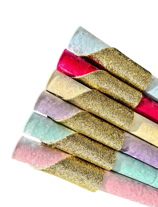 6 Rolls Double Sided Velvet/Gold Glitter Pastels