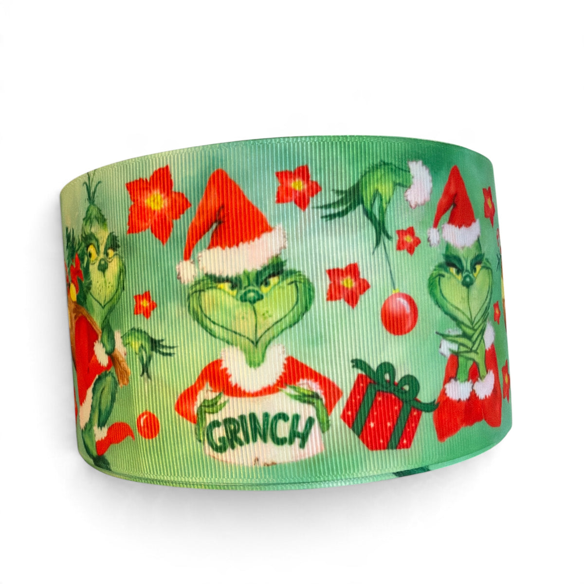 3 Yards 7.5cm-3inch Green Christmas   Printed Grosgrain