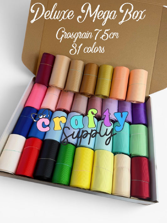 BACKORDER SHIPS JUNE 5/DISPONIBLE PARA ENVIO JUNIO 5 31 colors 3 yards each color 93 yards total. 7.5cm/3inch Solid  Grosgrain. Deluxe Mega Box