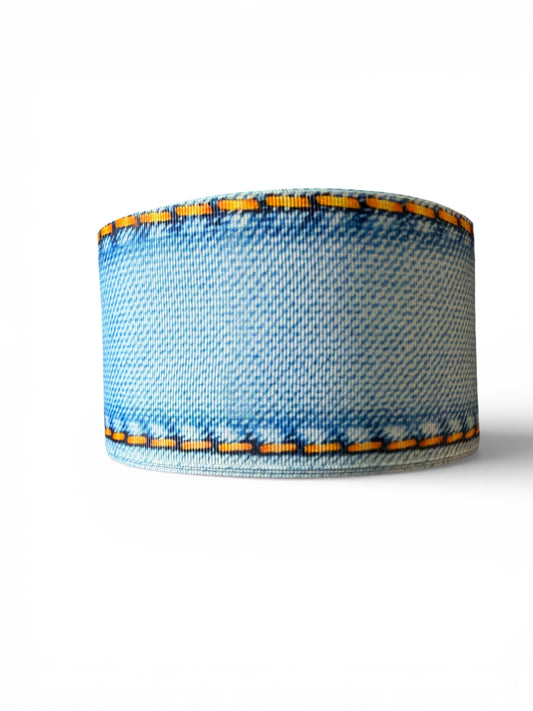 3 yards Denim Yellow Broken Line Print Ribbon