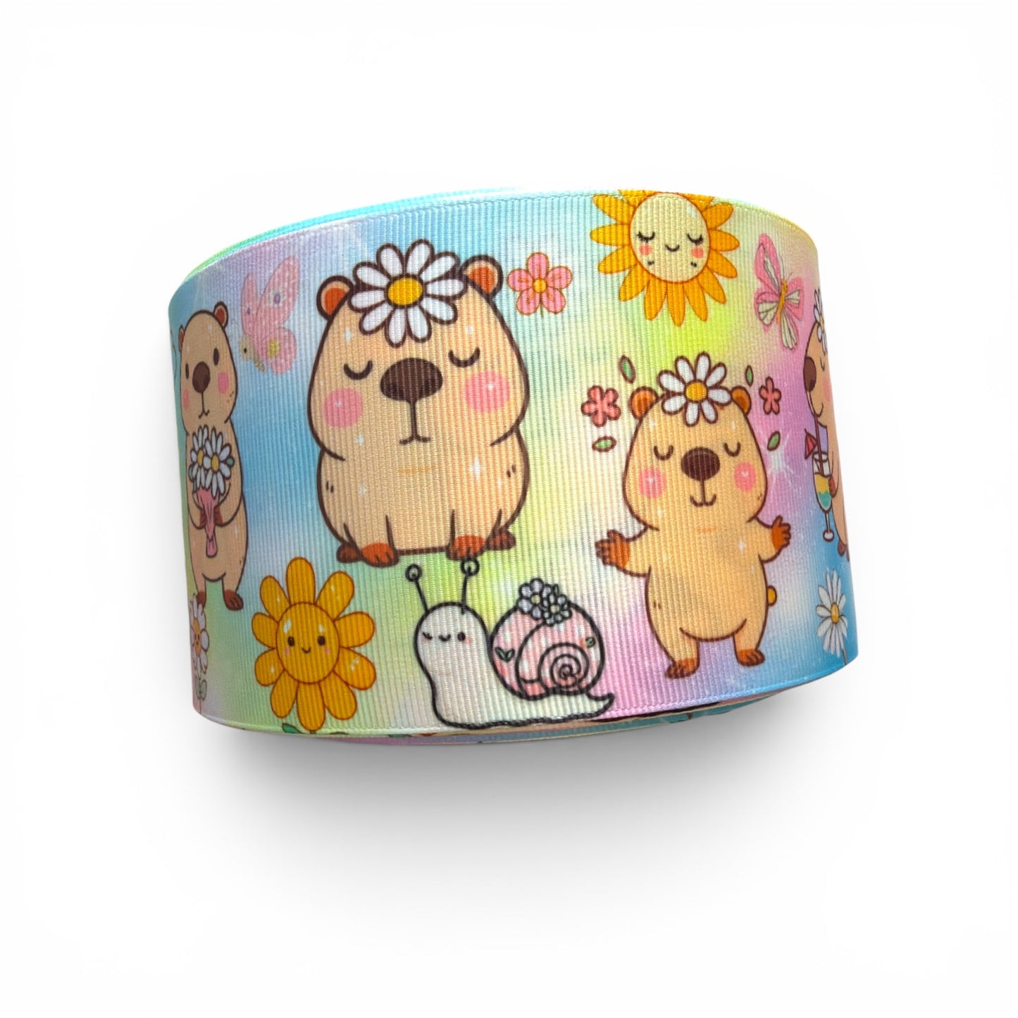 3 Yards  Capibara Daisy  7.5cm /3inch Ribbon Printed Grosgrain