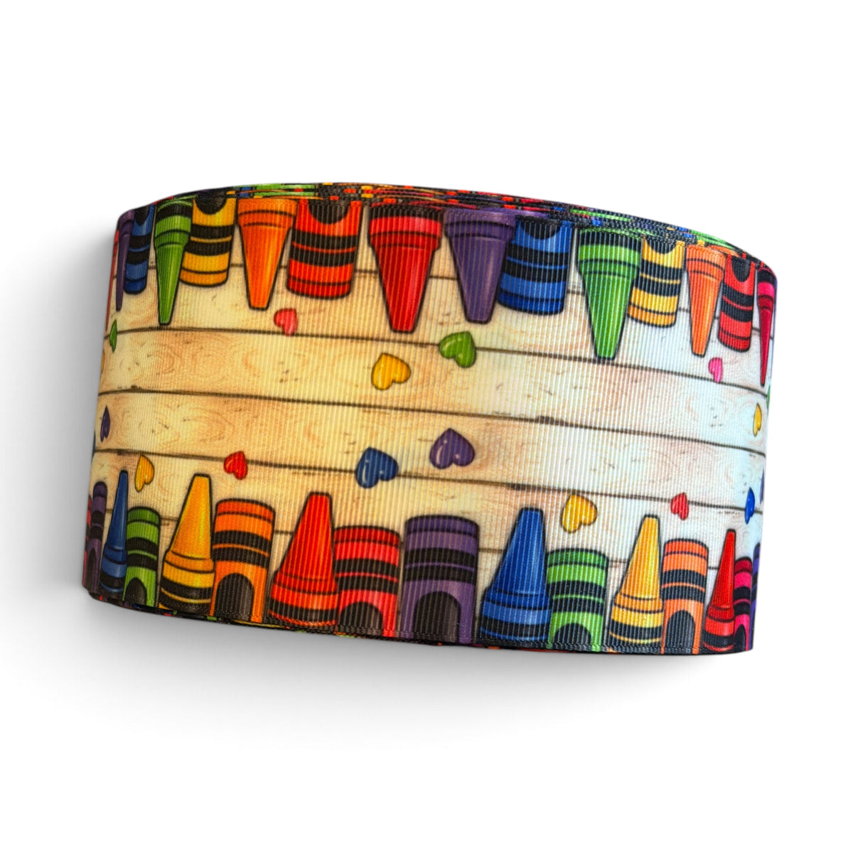 3 Yards 7.5cm /3in Drops of Crayon Hearts Printed Grosgrain SKU