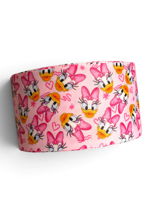 3 Yards 7.5cm-3inch  Daisy In Pink Printed Grosgrain
