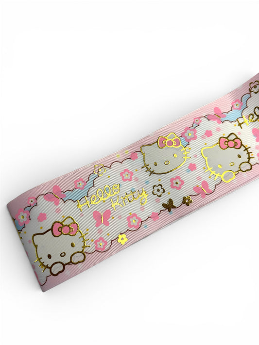3 yards -7.5cm (3inch) Foil Ribbon Hello Kitty Pink Butterfly
