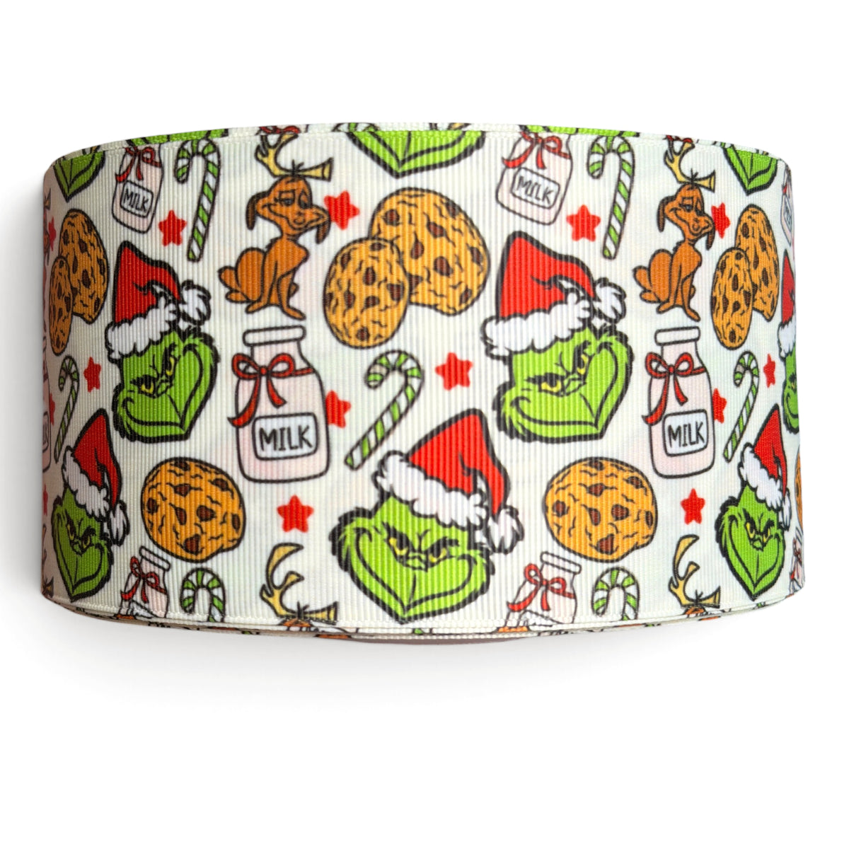 3 Yards 7.5cm-3inch Grinchy Milk and Cookies Printed Grosgrain