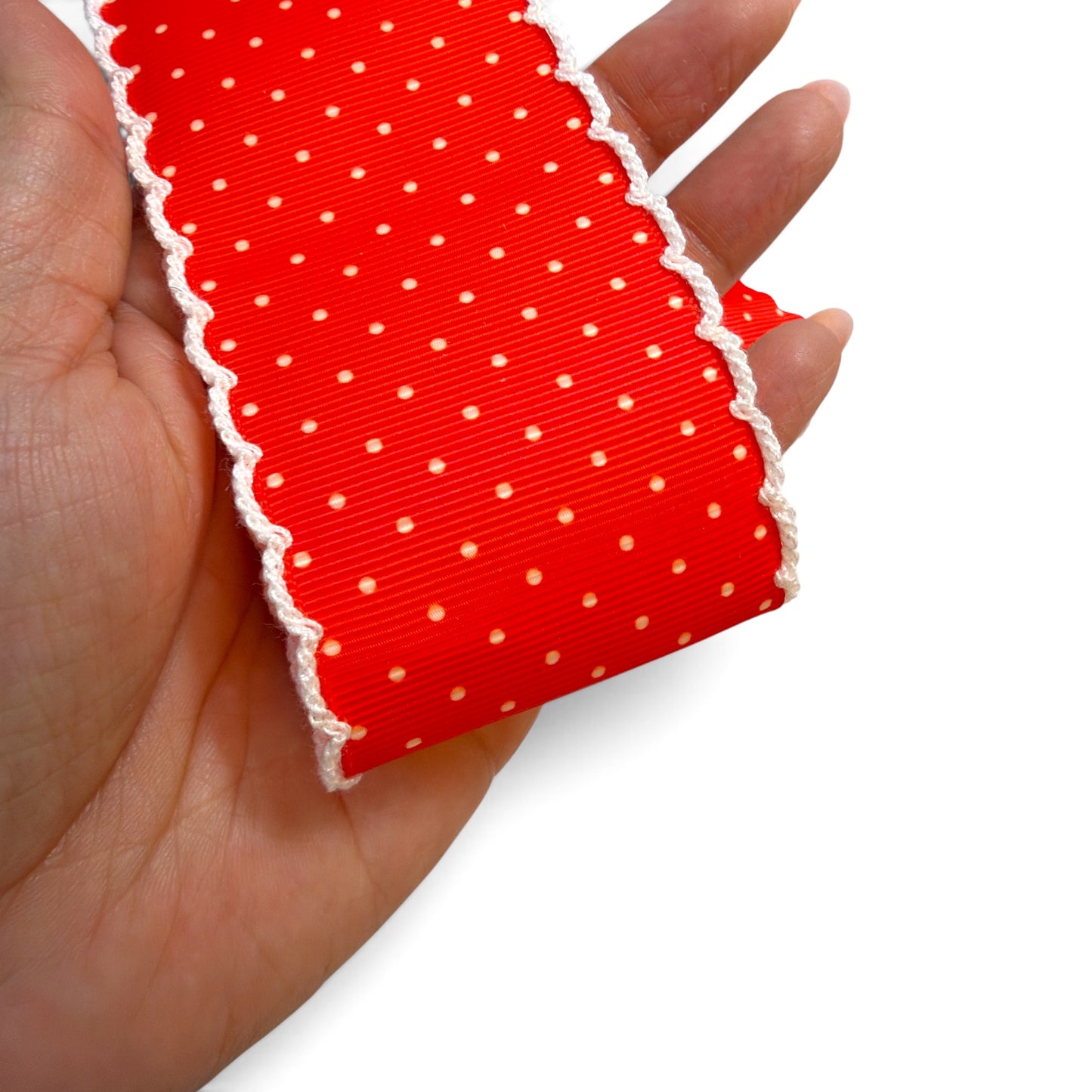 3 Yards Set Moonstish creme Polka Dots on Red 5cm/1.5inch wide