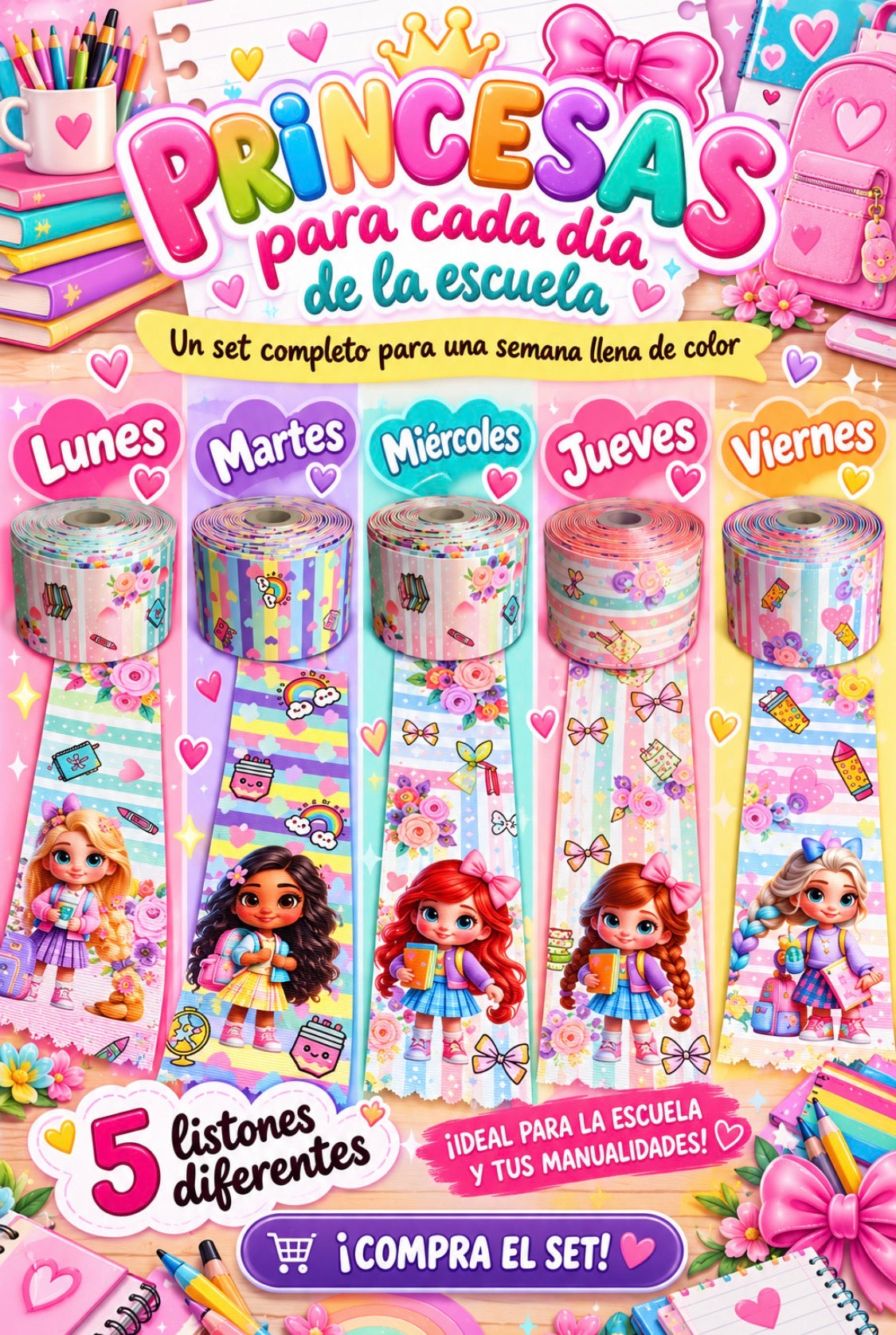 Weekdays School Princesses Semanario Escolar Princesas  7.5cm/3inch