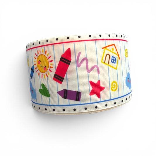 3 Yards  Scribble Notebook 7.5cm /3inch Ribbon Printed Grosgrain