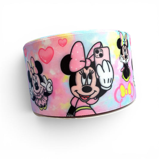3 Yards Selfie Minnie  7.5cm /3inch Ribbon Printed Grosgrain