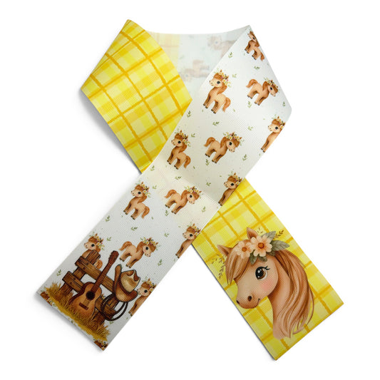 3 Strips 7.5cm /3inch wide.  31 inchs long Brown Pony  Ribbon Printed Grosgrain