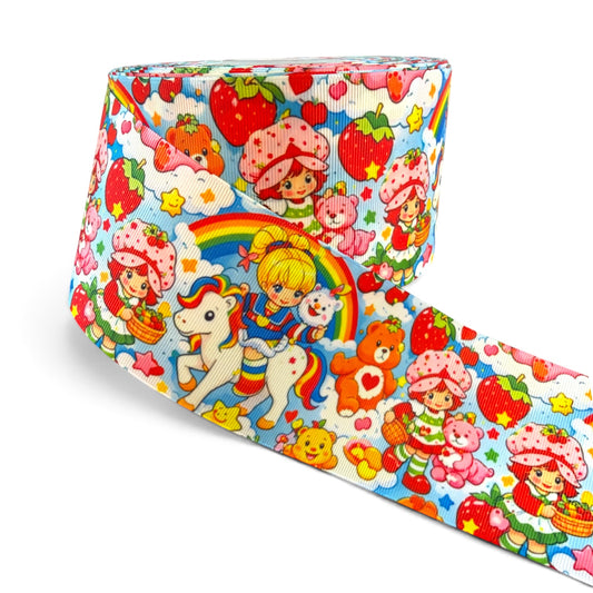 3 Yards 7.5cm /3inch 80’s Cartoons Ribbon Printed Grosgrain