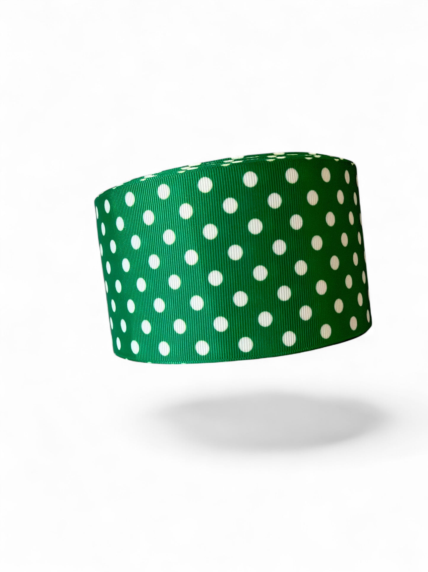 3 yards 7.5cm White Polka Dots on Green