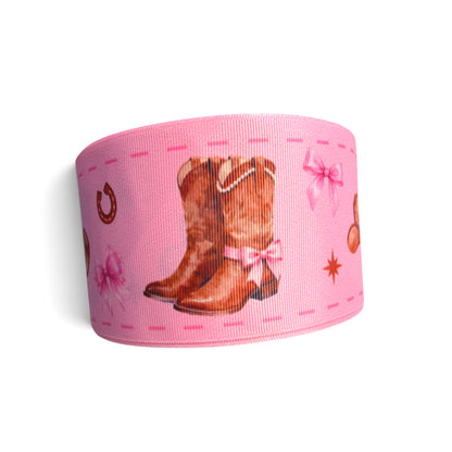 7.5cm/3inch Boots and Hat Brown Pink Ribbon