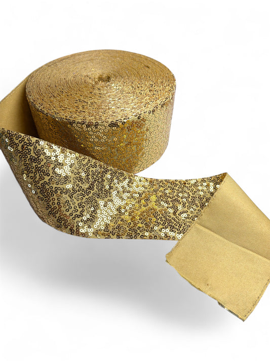 Gold Sequin Ribbon  7.5 cm 1 Yard Gold