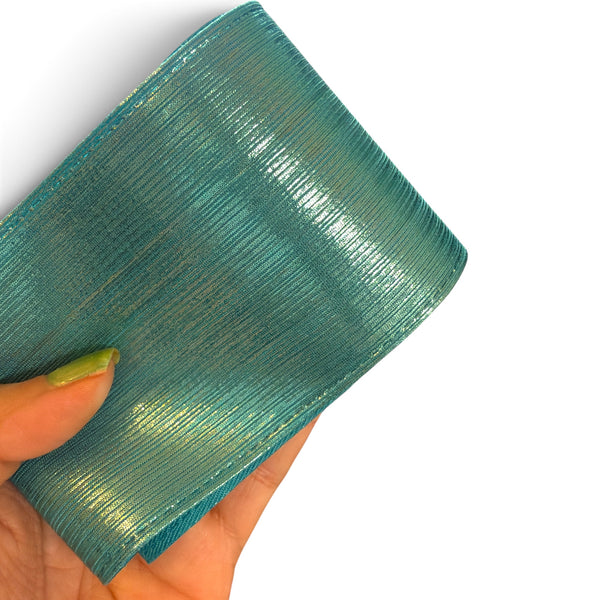 1 yard 7.5cm/3in Teal Rain Metallic Fabric Ribbon RN3-34