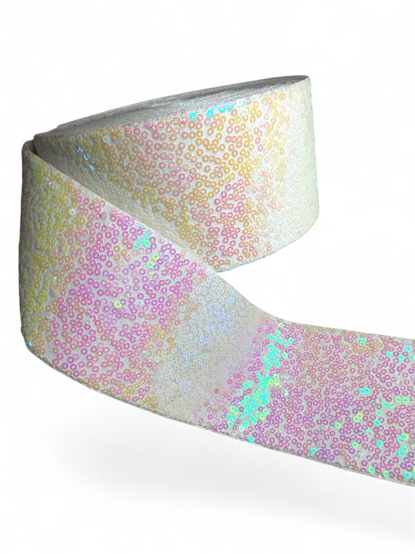 1 yard 7.5 cm/3inch Holographic White  Sequin Ribbon  SKU SQN3-10