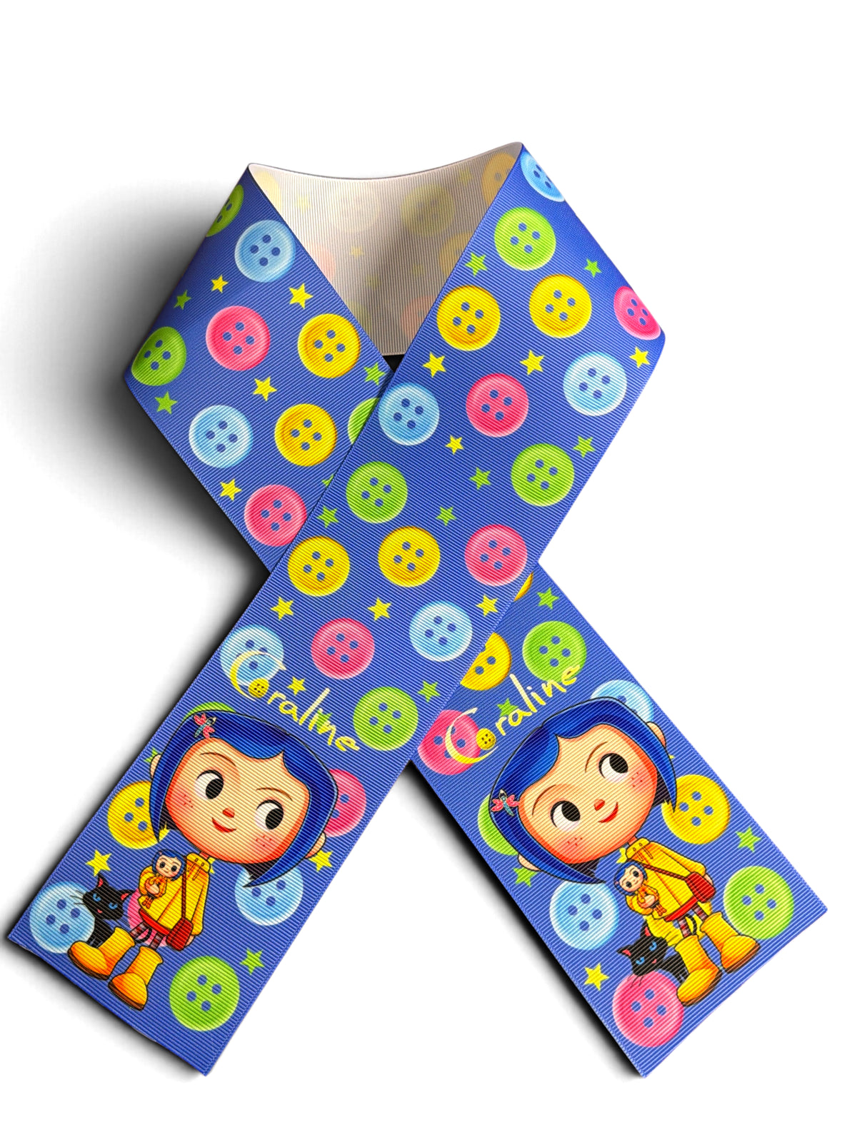 3 Strips 7.5cm /3in wide.  Button Girl Ribbon Printed Grosgrain