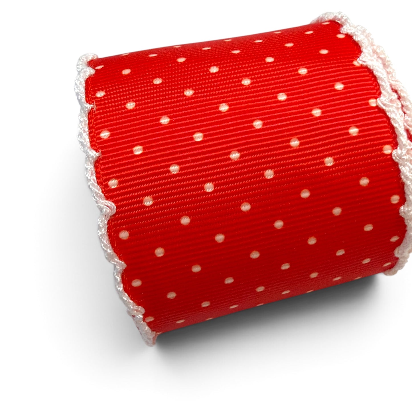 3 Yards Set Moonstish creme Polka Dots on Red 5cm/1.5inch wide