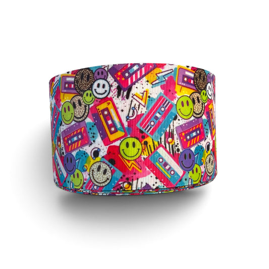 3 Yards 7.5cm /3inch Groovy Stereo   Ribbon Printed Grosgrain