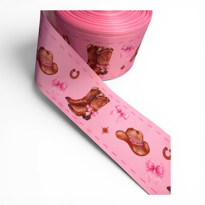 7.5cm/3inch Boots and Hat Brown Pink Ribbon