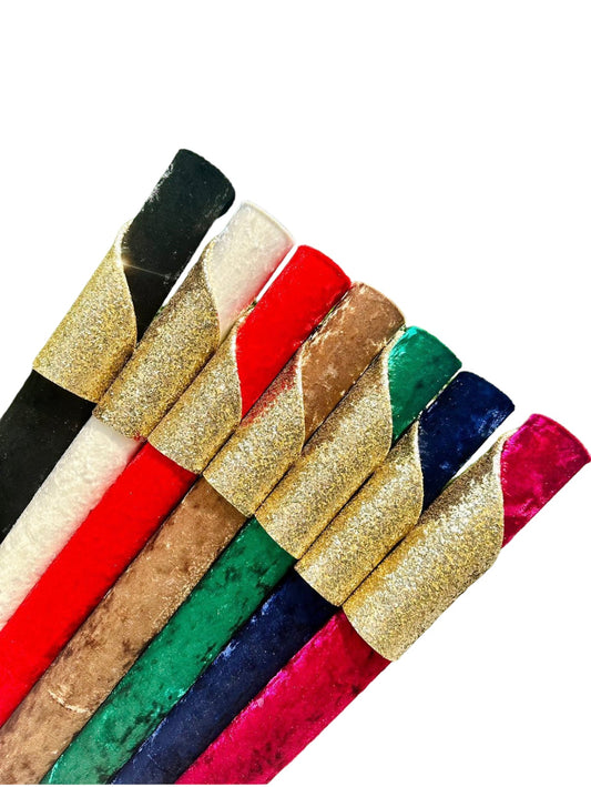 Juego de 7 rollos de terciopelo/purpurina reversibles de doble cara