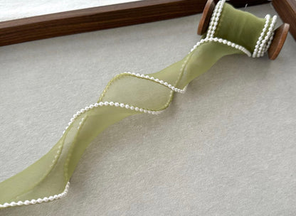 2 yards Organza with Pearl Ribbon