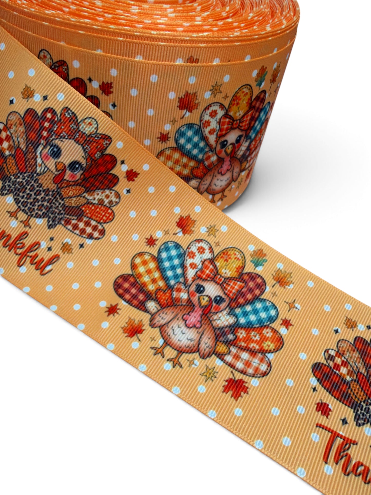 3 Yards 7.5cm /3in Thankful Printed Grosgrain SKU PRNT03