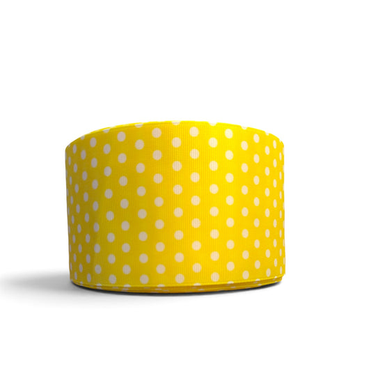 3 Yards 7.5cm /3inch White Polka Dots Yellow Ribbon Printed Grosgrain