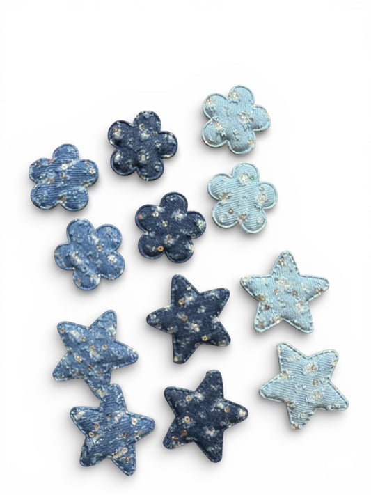 12 pcs plush  Flowers and Stars Denim  Set