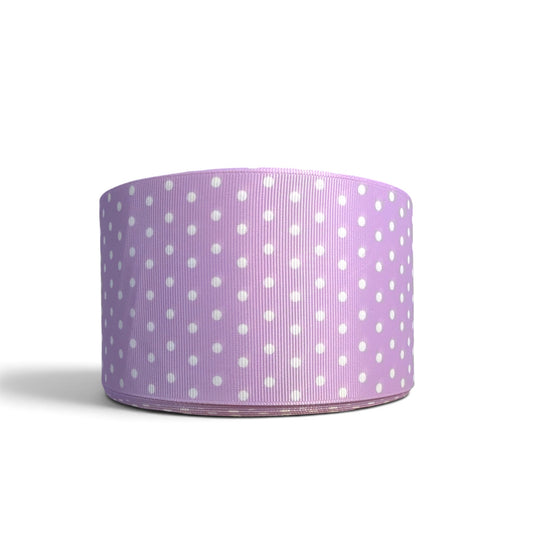 3 Yards 7.5cm /3inch Polka Lilac Ribbon Printed Grosgrain