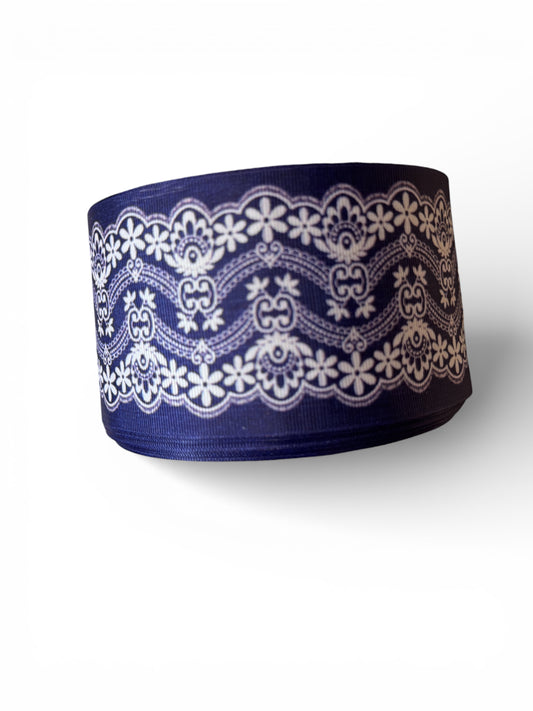 3 yards Denim White Lace  Ribbon