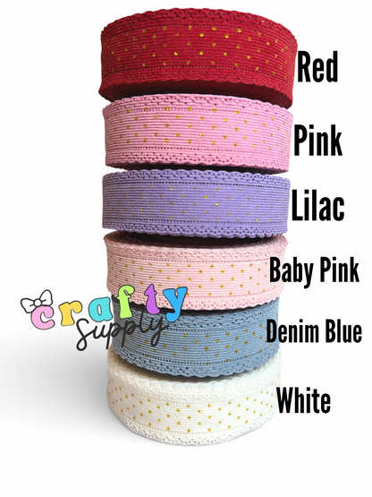 3.8cm 3 yards Gold Polka Dots Corduroy Ribbon