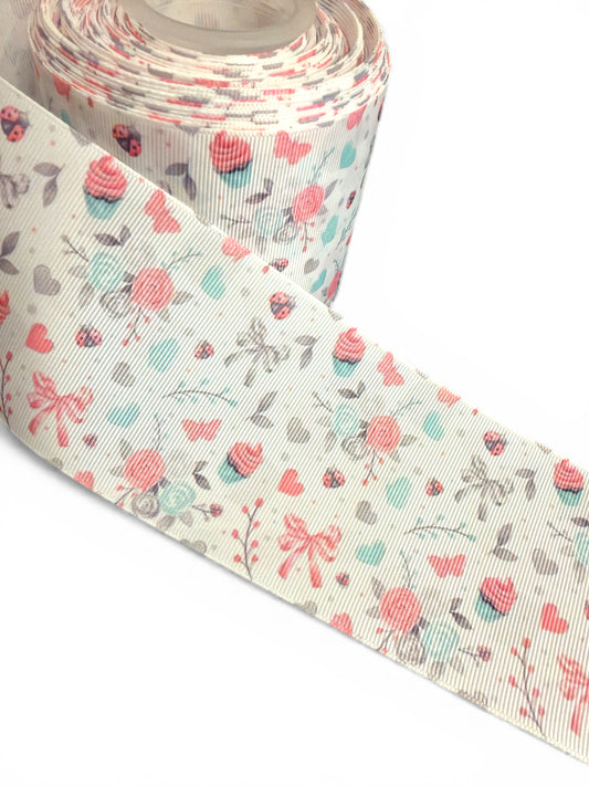 3 yards -7.5cm (3inch) Tiny Blooms and Butterflies Ribbon