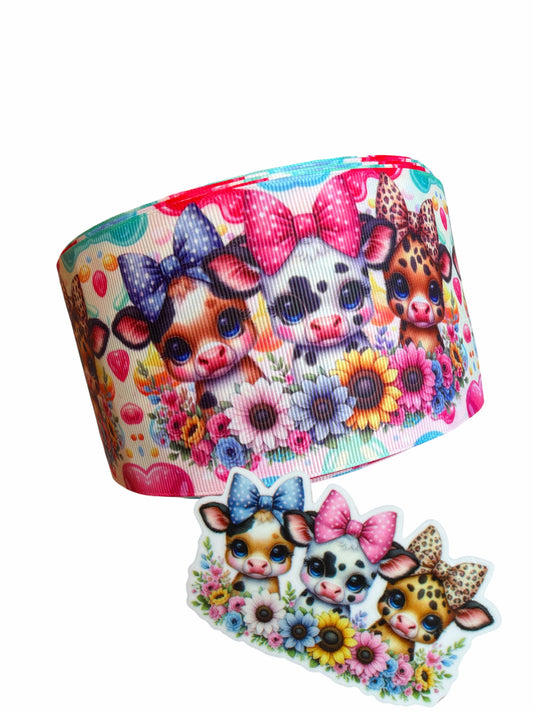 7.5cm Spring Cows  Ribbon