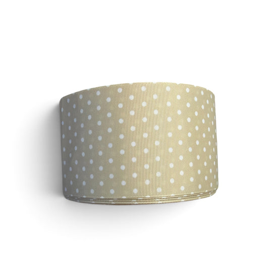 3 Yards 7.5cm /3inch White Polka Dots Nude  Ribbon Printed Grosgrain