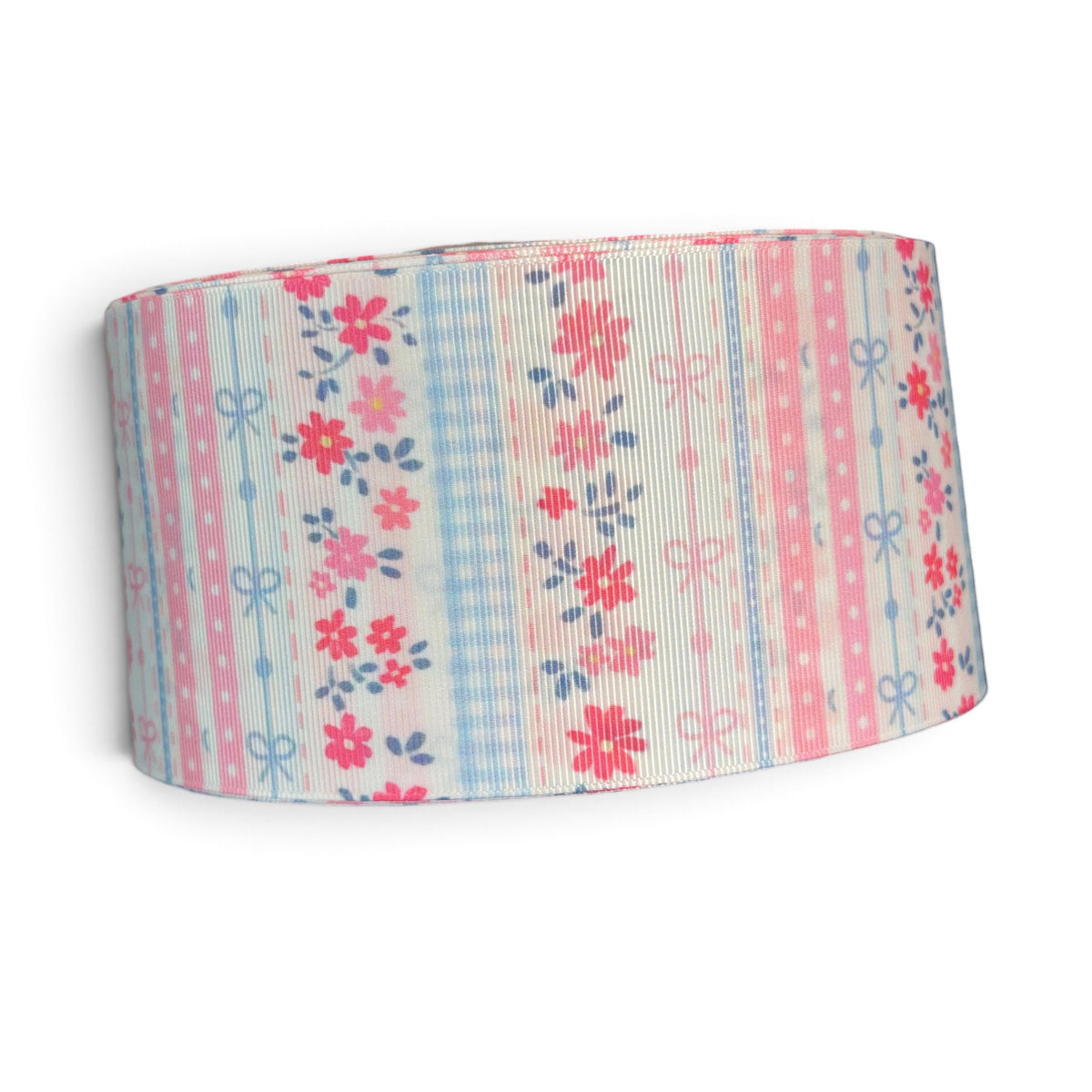 3 Yards 7.5cm-3inch  Mini Blooms and Bow Lines Vintage Flowers Printed Grosgrain