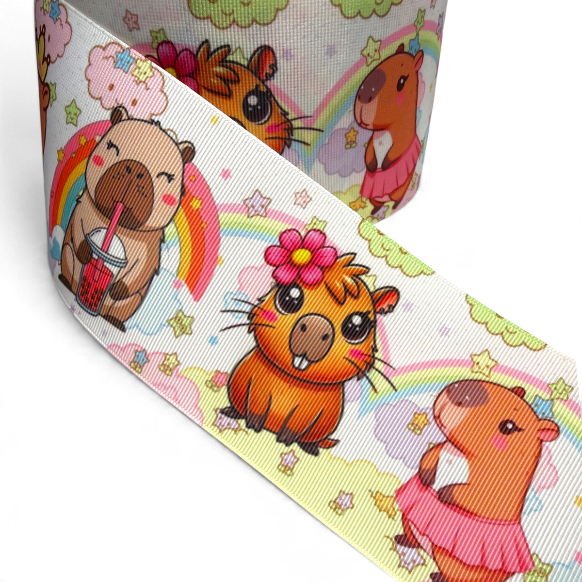 3 Yards 7.5cm-3inch Daisy Capibara  Printed Grosgrain