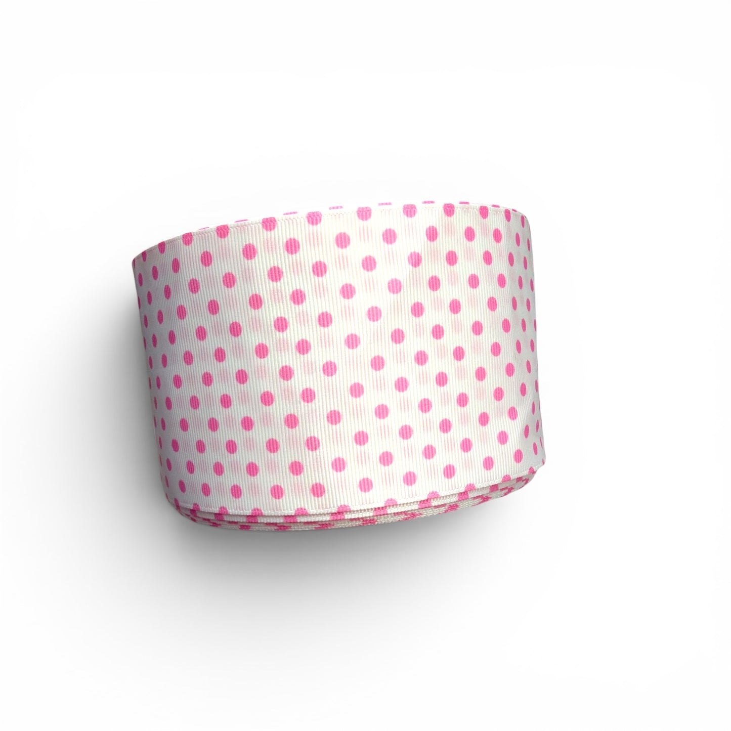 7.5cm/3inch Pink Polka Dots on White Ribbon