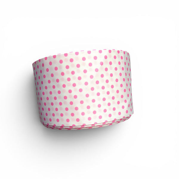 7.5cm/3inch Pink Polka Dots on White Ribbon