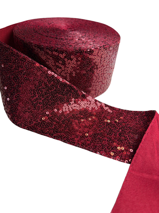 Burgundy Sequin Ribbon  7.5 cm 1 Yard Burgundy
